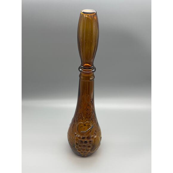 Vintage MCM Dabs Amber Glass Embossed Fruits Decanter From Portugal READ